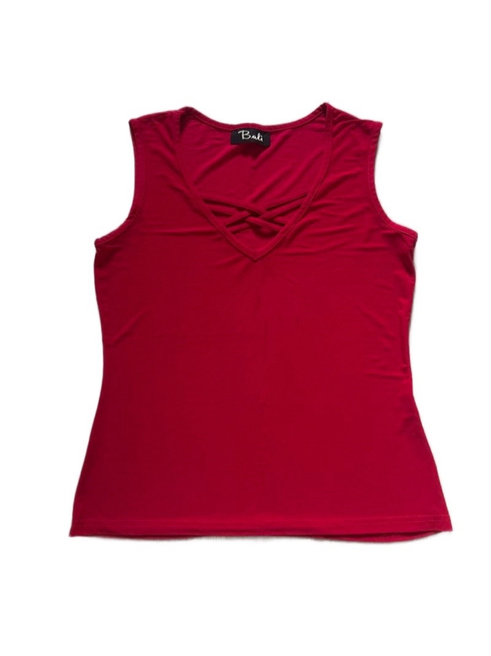 Bali Crimson Red V-Neck Tank with Braided Detail